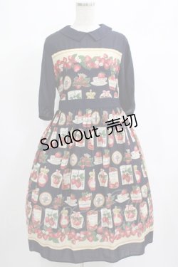 画像1: Jane Marple / Strawberry label scarfのタブリエドレス  ネイビー H-25-06-25-022-JM-OP-KB-ZH