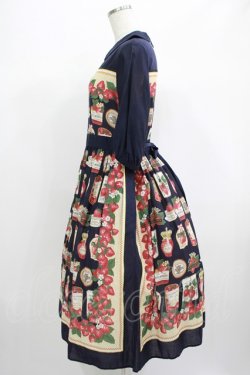 画像2: Jane Marple / Strawberry label scarfのタブリエドレス  ネイビー H-25-06-25-022-JM-OP-KB-ZH