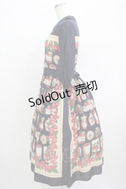画像2: Jane Marple / Strawberry label scarfのタブリエドレス  ネイビー H-25-06-25-022-JM-OP-KB-ZH