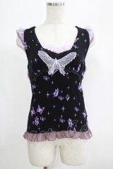 h.Jelly HONEY / 蝶レースノースリーブカットソー  黒 H-25-06-26-048-HN-TO-KB-ZH
