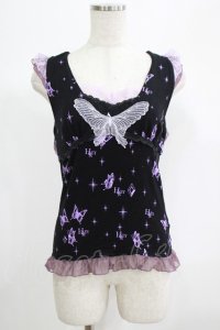 h.Jelly HONEY / 蝶レースノースリーブカットソー  黒 H-25-06-26-048-HN-TO-KB-ZH