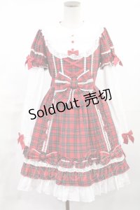 Angelic Pretty / Dolly Girl付け袖ワンピース(タータン) Free レッド H-25-06-26-1040-AP-OP-NS-ZH