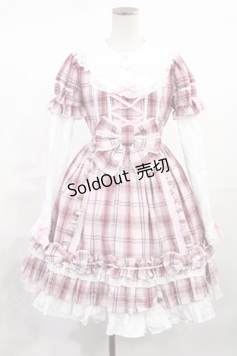 画像1: Angelic Pretty / Dolly Girl付け袖ワンピース(タータン) Free ピンク H-25-06-26-1041-AP-OP-NS-ZH (1)