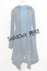 Ozz oneste / フード付き薔薇刺繍ロングジャケット  ターコイズ H-25-06-27-1024-OO-JA-KB-ZH