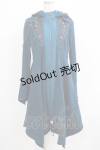 Ozz oneste / フード付き薔薇刺繍ロングジャケット  ターコイズ H-25-06-27-1024-OO-JA-KB-ZH