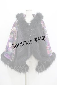 Qutie Frash / 和柄ポンチョコート  黒 H-25-06-27-1025-QU-CO-KB-ZH