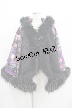 画像1: Qutie Frash / 和柄ポンチョコート  黒 H-25-06-27-1025-QU-CO-KB-ZH
