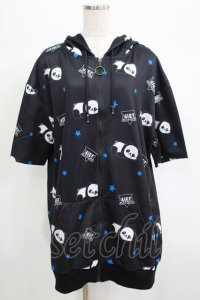 NieR Clothing / 総柄ZIP半袖パーカー F 黒 H-25-06-27-1056-PU-TO-KB-ZH