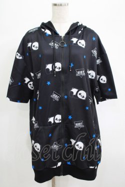 画像1: NieR Clothing / 総柄ZIP半袖パーカー F 黒 H-25-06-27-1056-PU-TO-KB-ZH