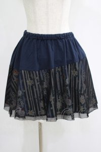 gouk / レイヤード和柄ストライプミニスカート  紺 H-25-06-27-1014-GO-SK-KB-ZH