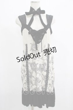 画像1: ALGONQUINS / ベロアフリルプリントワンピース  アイボリー×黒 H-25-06-27-1017-AL-OP-KB-ZH
