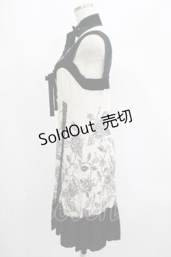画像2: ALGONQUINS / ベロアフリルプリントワンピース  アイボリー×黒 H-25-06-27-1017-AL-OP-KB-ZH