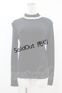 画像1: Jane Marple / レーストリムタートルネックセーター M ブラック×オフ H-25-06-28-042-JM-TO-KB-ZH