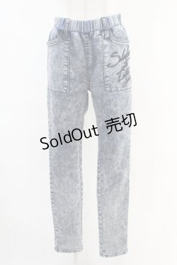 画像1: GHOST of HARLEM / 刺繍デニム風レギンスパンツ  青 H-25-06-28-005-GL-PA-KB-ZH