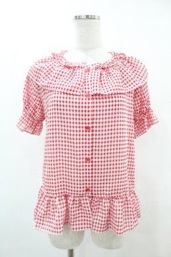 画像1: Shirley Temple / ギンガムフリルブラウス  赤 H-25-06-28-056-ET-BL-KB-ZH