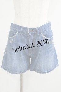 axes femme / バラ刺繍デニムショートパンツ M ブルー H-25-06-29-1042-AX-PA-NS-ZH