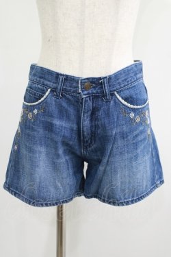 画像1: axes femme / バラ刺繍デニムショートパンツ M ブルー H-25-06-29-1042-AX-PA-NS-ZH