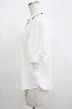 画像2: Fi.n.t / 配色タイ付きはしごリボン衿5分袖ブラウス Free OFF×NAVY H-25-06-29-1052-CA-BL-NS-ZH
