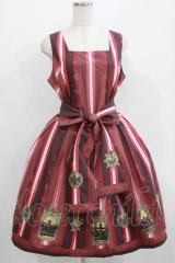 LIEF / クラウンレジメンタルストライプジャンパースカート L~XL ボルドー H-25-06-29-1012-LO-OP-NS-ZH