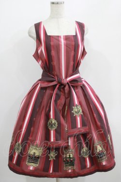 画像1: LIEF / クラウンレジメンタルストライプジャンパースカート L~XL ボルドー H-25-06-29-1012-LO-OP-NS-ZH