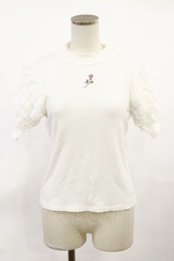 画像1: axes femme POETIQUE / ローズ刺繍フリル袖カットプルオーバー M オフ H-25-06-29-018-AX-TO-NS-ZH