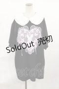 Majoretty / うさぎプリント丸襟Tシャツ M ブラック H-25-06-29-021-LO-TS-NS-ZH