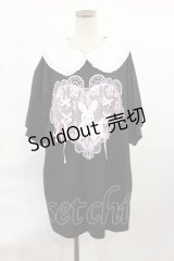 Majoretty / うさぎプリント丸襟Tシャツ M ブラック H-25-06-29-021-LO-TS-NS-ZH