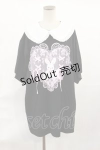 Majoretty / うさぎプリント丸襟Tシャツ M ブラック H-25-06-29-021-LO-TS-NS-ZH
