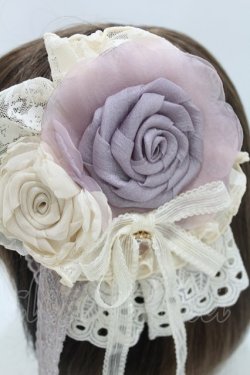 画像2: Hoshibako Works / 小夜啼鳥と薔薇 リボンローズクリップ  生成り/ラベンダー H-25-06-30-005-LO-AC-NS-ZH