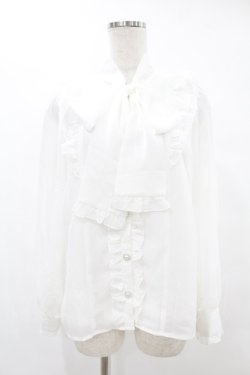画像1: DearMyLove / フリルボウタイリボンシフォンブラウス LL オフ H-25-06-30-1042-EL-BL-NS-ZH