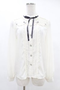 axes femme POETIQUE / 巻き薔薇デザインフリルブラウス M オフ/ブルー H-25-06-30-1045-AX-BL-NS-ZH