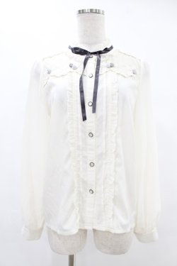 画像1: axes femme POETIQUE / 巻き薔薇デザインフリルブラウス M オフ/ブルー H-25-06-30-1045-AX-BL-NS-ZH