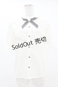 axes femme POETIQUE / 花ブローチ付プチスタンドブラウス M オフ H-25-06-30-1046-AX-BL-NS-ZH