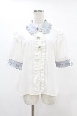 画像1: DearMyLove / 3連ビジューレースフリルブラウス L オフ/ブルーグレー H-25-06-30-1050-EL-BL-NS-ZH