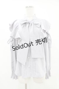 DearMyLoveRose / ショルダーレースフリルリボンブラウス L ブルーグレー H-25-06-30-1053-EL-BL-NS-ZH