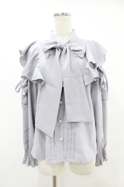 画像1: DearMyLoveRose / ショルダーレースフリルリボンブラウス L ブルーグレー H-25-06-30-1053-EL-BL-NS-ZH