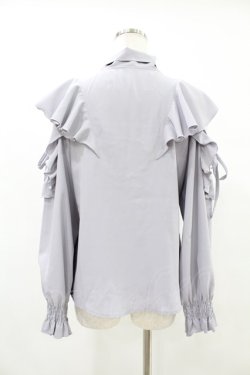 画像2: DearMyLoveRose / ショルダーレースフリルリボンブラウス L ブルーグレー H-25-06-30-1053-EL-BL-NS-ZH