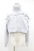 DearMyLove / ハイネックフリルレースリボンパーカー M~L ブルーグレー H-25-06-30-1055-EL-TO-NS-ZH