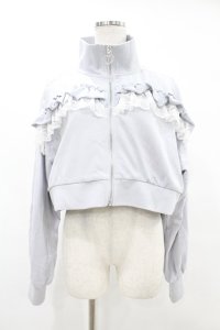 DearMyLove / ハイネックフリルレースリボンパーカー M~L ブルーグレー H-25-06-30-1055-EL-TO-NS-ZH