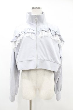 画像1: DearMyLove / ハイネックフリルレースリボンパーカー M~L ブルーグレー H-25-06-30-1055-EL-TO-NS-ZH