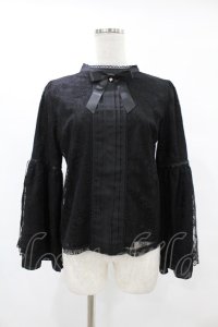 axes femme POETIQUE / リボン付レース姫袖ブラウス M ブラック H-25-06-30-1063-AX-BL-NS-ZH