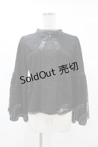 axes femme POETIQUE / リボン付レース姫袖ブラウス M ブラック H-25-06-30-1063-AX-BL-NS-ZH