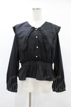 画像1: DearMyLoveRose / ビッグフリル襟ペプラムブラウス 3L ブラック H-25-06-30-1064-EL-BL-NS-ZH