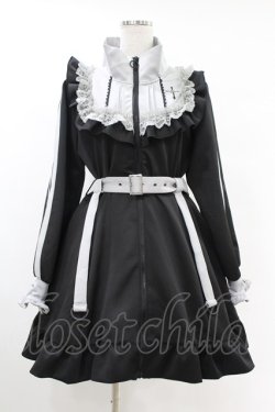 画像1: DearMyLove / 十字架刺繍フリルシスタージャージワンピース LL ブラック/グレー H-25-06-30-1023-EL-OP-NS-ZH