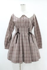 Ank Rouge / ウエストスピンドルチェックワンピース M ブラウン H-25-06-30-1026-CA-OP-NS-ZH