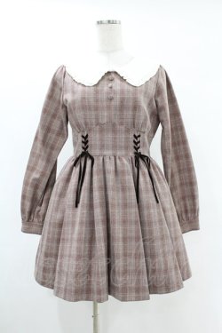 画像1: Ank Rouge / ウエストスピンドルチェックワンピース M ブラウン H-25-06-30-1026-CA-OP-NS-ZH