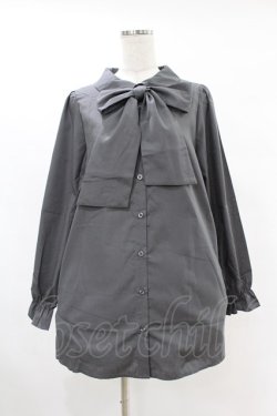 画像1: DearMyLove / ボウタイチュニックシャツワンピース LL チャコール H-25-06-30-1027-EL-OP-NS-ZH