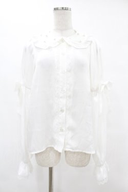 画像1: Chalmiere / 長袖ヴィンテージサテンブラウス M オフ H-25-06-30-1041-0-BL-NS-ZH