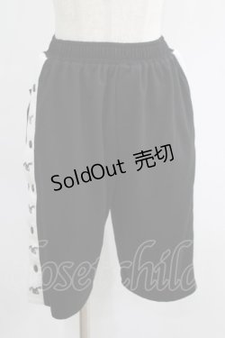 画像1: NieR Clothing / サイド切替ハーフパンツ  黒×白 H-25-07-01-032-PU-PA-KB-ZH