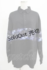 NieR Clothing / ブロッキングプルオーバーシャツ  黒×和柄九尾 H-25-07-01-034-PU-BL-KB-ZH